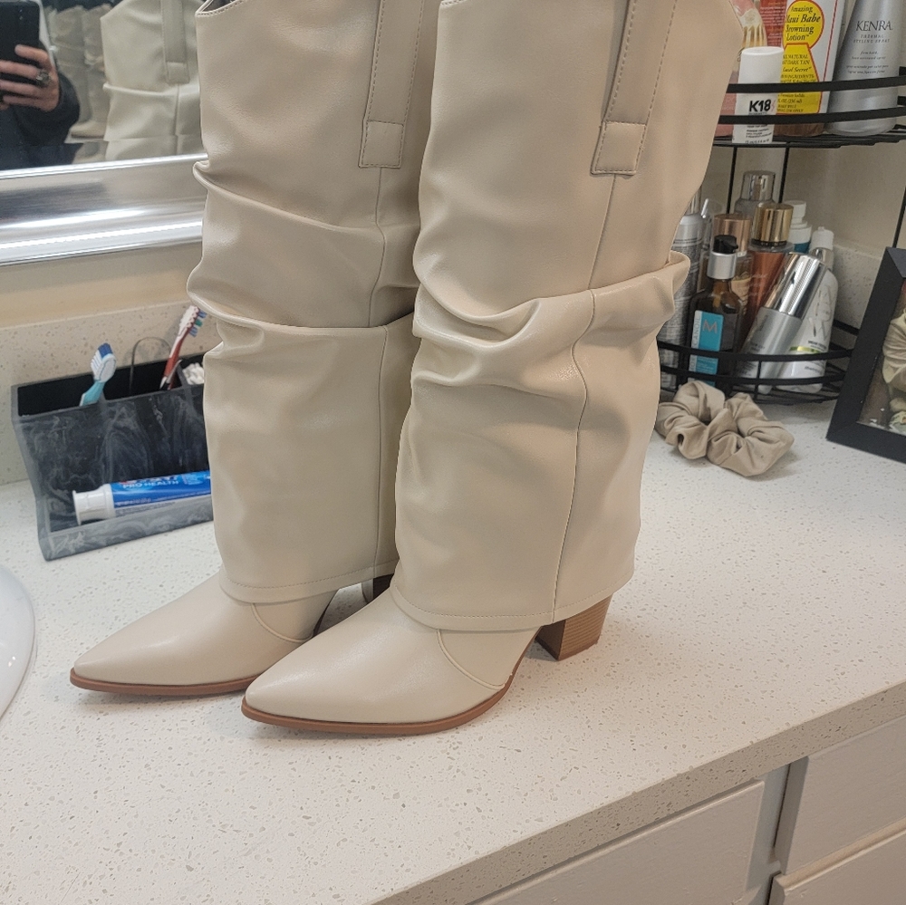 Faux leather slouchy boots